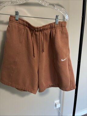 Nike Men’s Rust Drawstring Fleece Athletic Shorts with White Swoosh